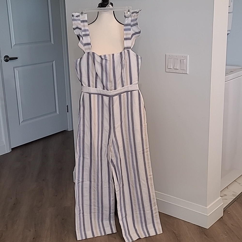 Greylin Size S Striped Linen Cotton Blend Jumpsuit